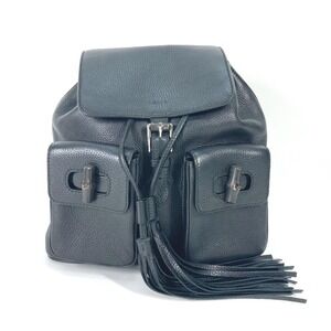 GUCCI Black Leather Bamboo Backpack